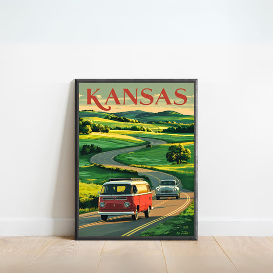 Kansas Vintage Travel Poster - Rolling Prairies and Big Skies