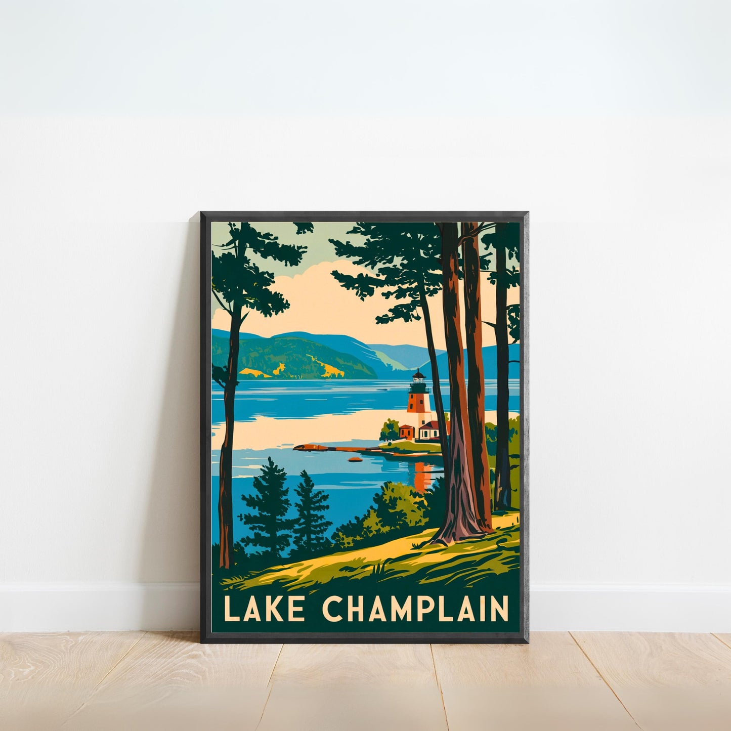 Lake Champlain  Vintage Travel Poster - Mountains and Shores