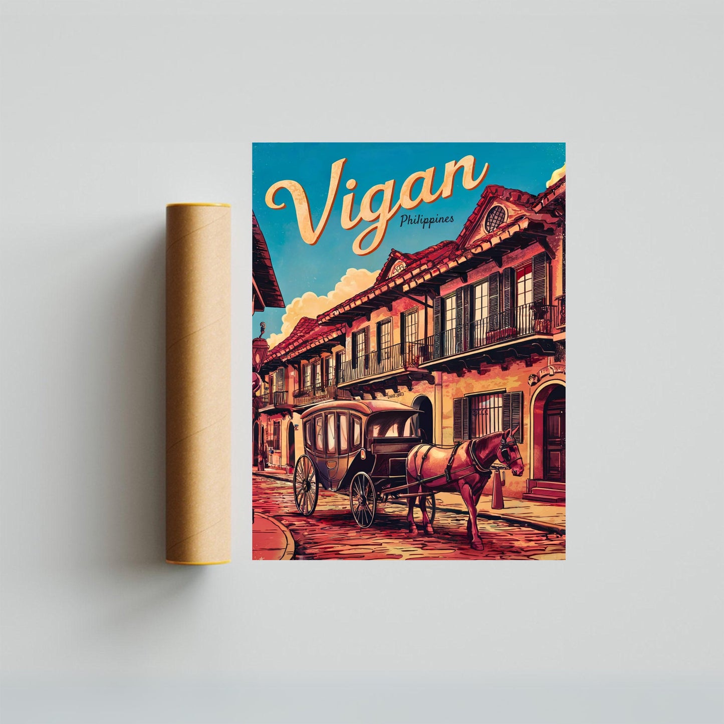 Vigan Vintage Travel Poster - Philippines Historical Heritage