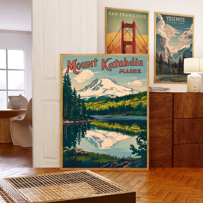 Mount Katahdin Vintage Travel Poster - Heart of Baxter State Park