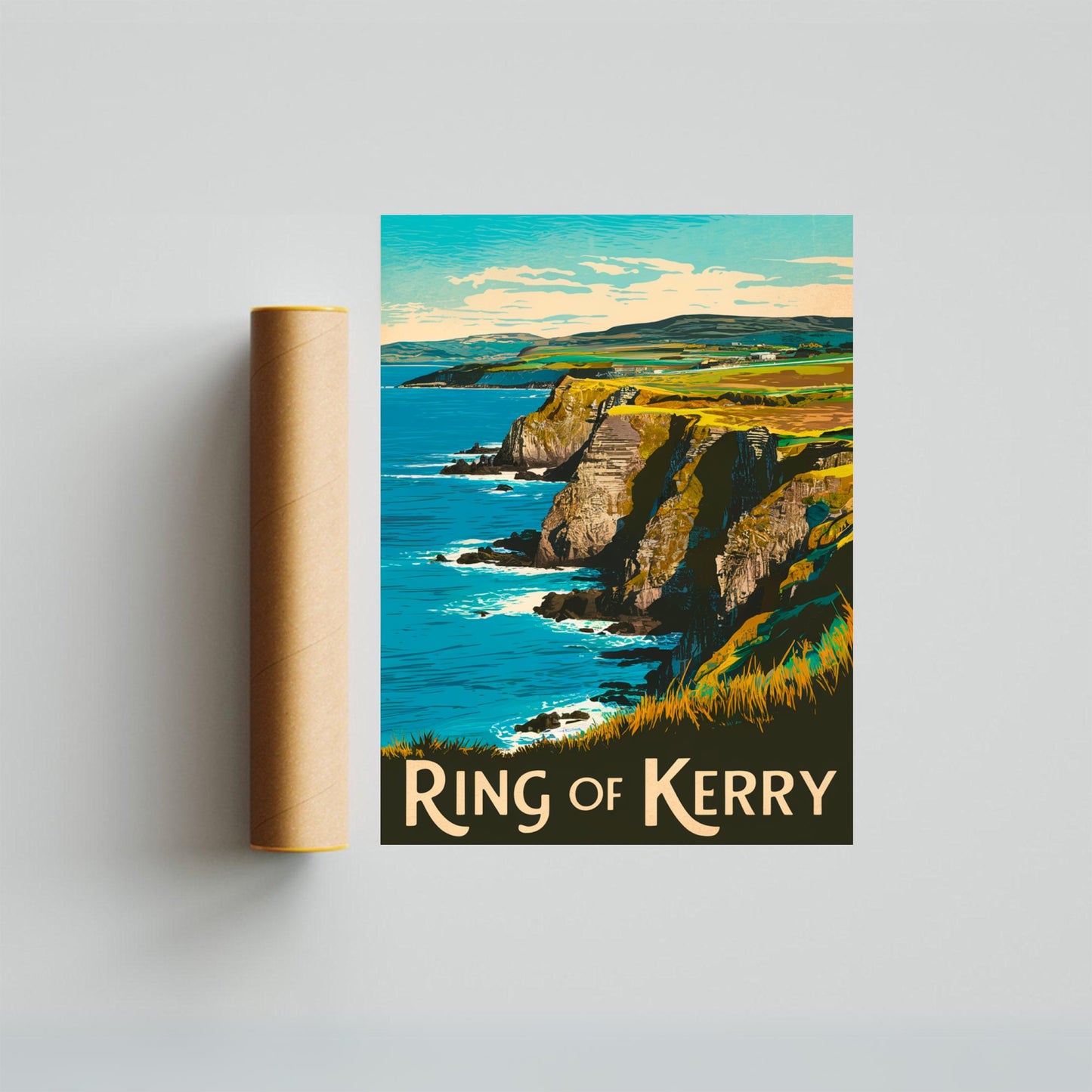 Ring of Kerry Vintage Travel Poster - Rolling Landscapes