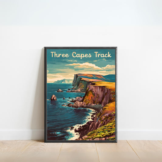 Three Capes Track Vintage Travel Poster  - Timeless Tasmanian Coastal Beauty