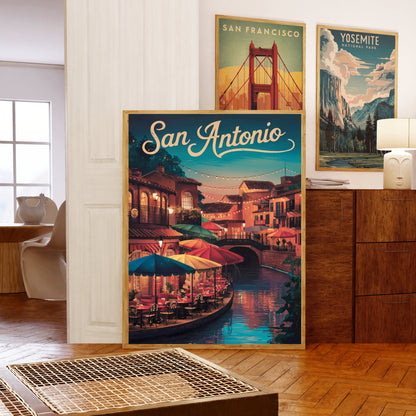 San Antonio Vintage Travel Poster - Riverwalk Charm