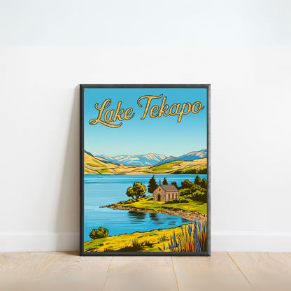 Lake Tekapo Vintage Travel Poster - Peaceful Haven