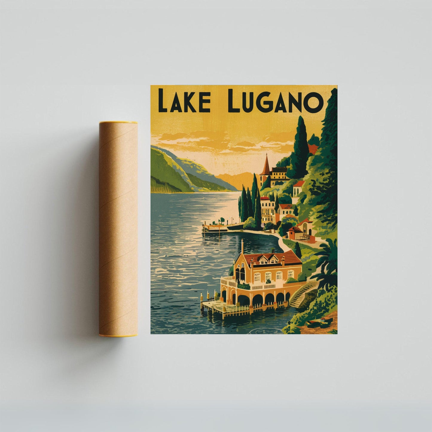 Lake Lugano Vintage Travel Poster - Alpine Elegance