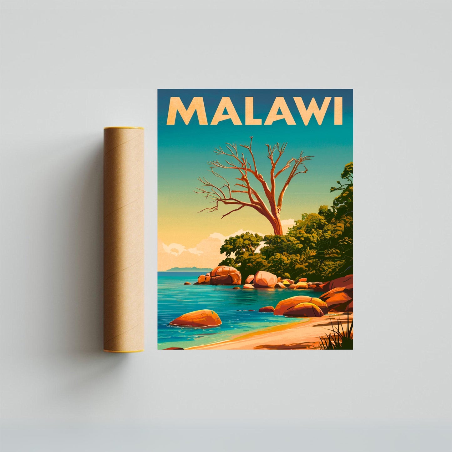 Lake Malawi Vintage Travel Poster