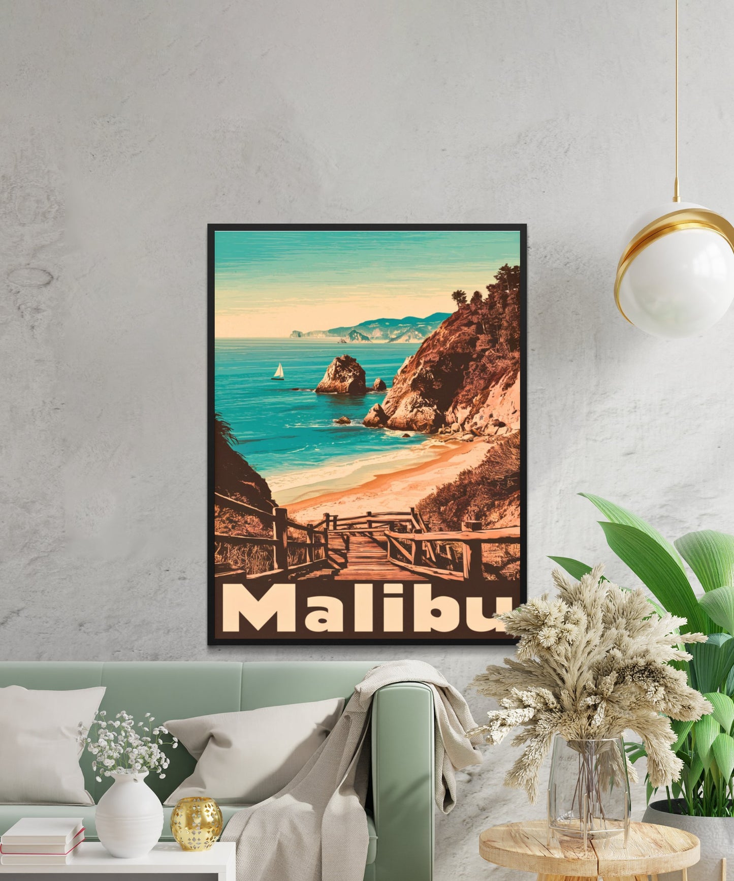 Malibu Vintage Travel Poster - Beachfront Serenity