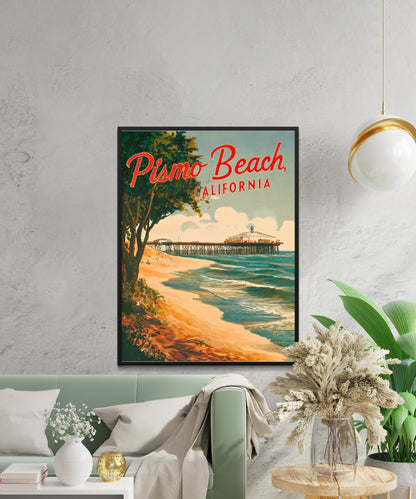 Pismo Beach Vintage Travel Poster - Classic Surf Town Escape