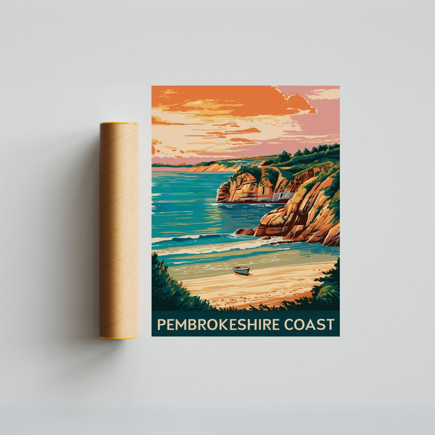 Pembrokeshire Vintage Travel Poster - Timeless Coastal Beauty