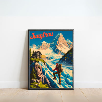 Jungfrau Vintage Travel Poster - Climbing the Peaks of the Alps