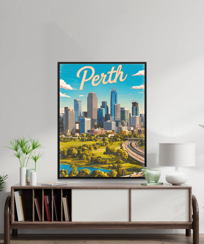 Perth Vintage Travel Poster - Vibrant Urban Oasis