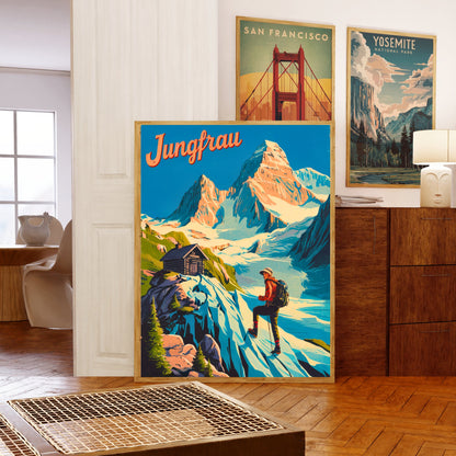 Jungfrau Vintage Travel Poster - Swiss Mountain Splendor Climbing