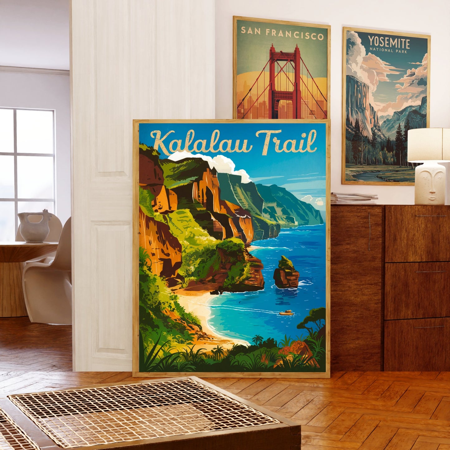 Kalalau Trail Vintage Travel Poster - Cliffside Trails