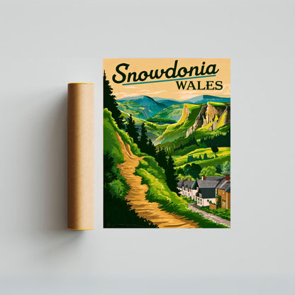 Snowdonia Vintage Travel Poster - Welsh Highland Charm