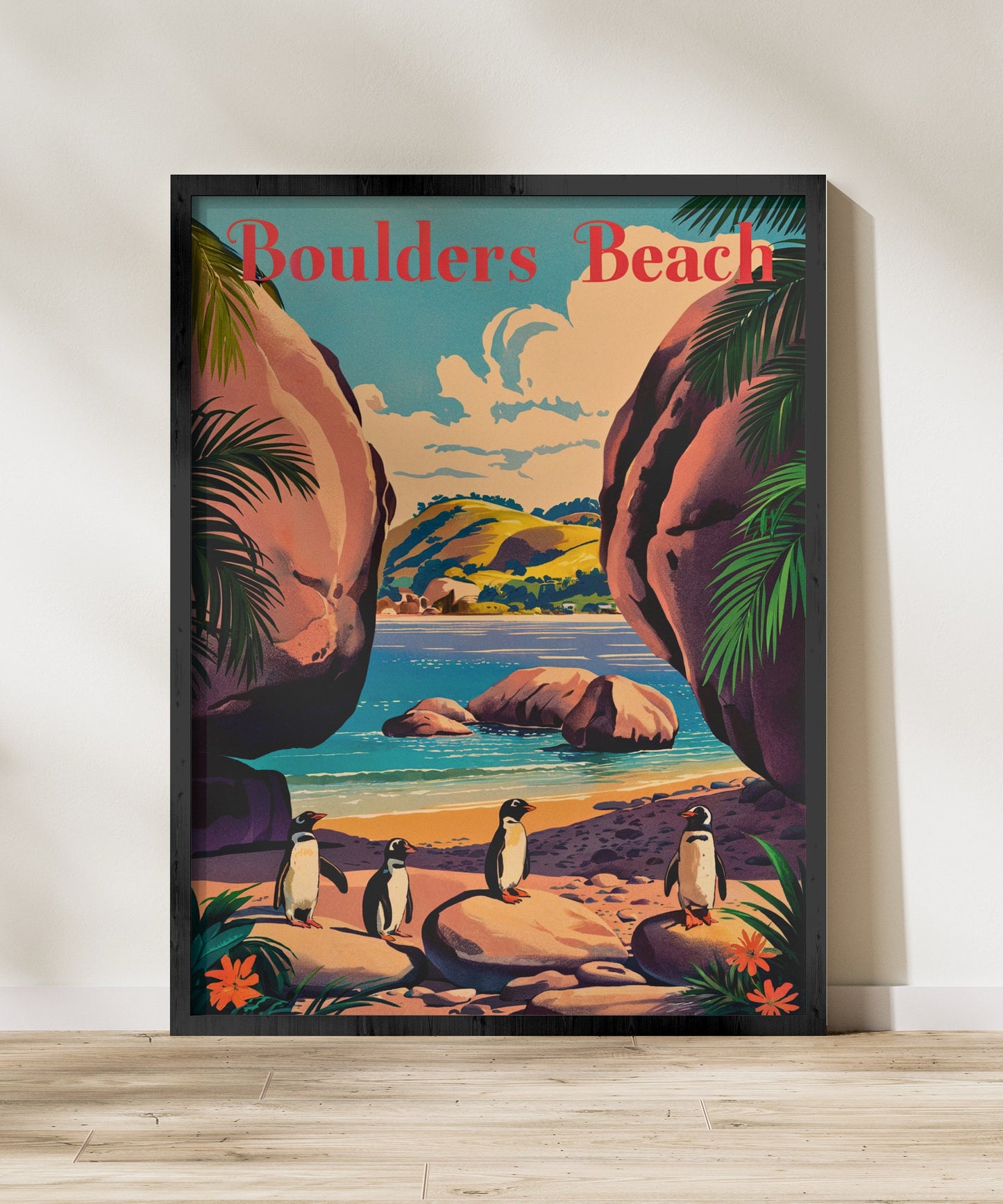 Boulders Beach Vintage Travel Poster - Timeless Coastal Charm