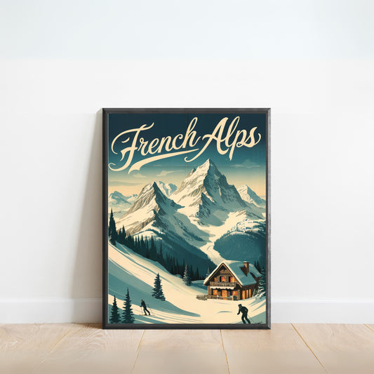 French Alps Vintage Travel Poster - Mountain Views