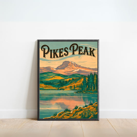 Pikes Peak Vintage Travel Poster - Colorado Majesty