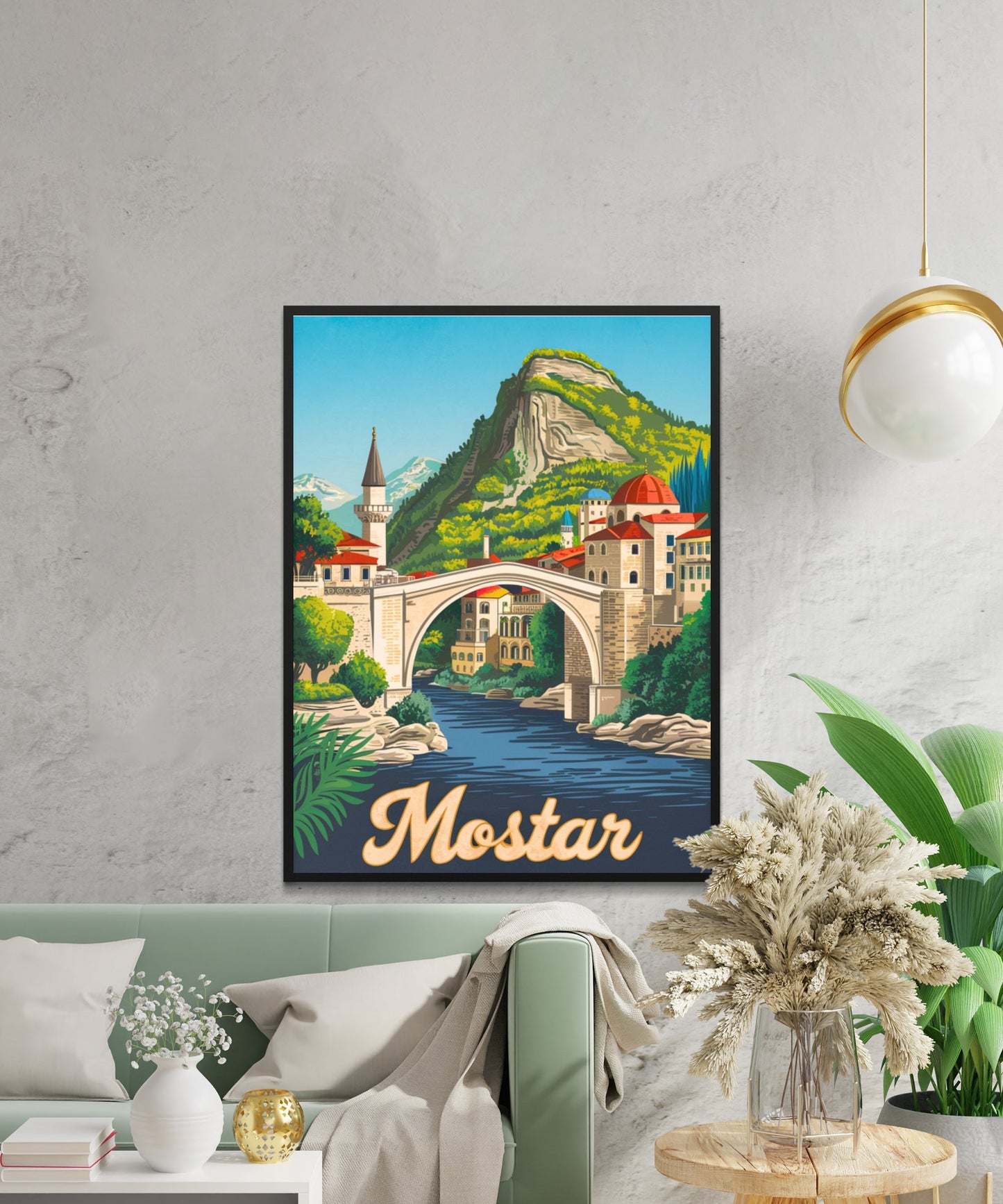 Mostar Vintage Travel Poster - Historic Bridges