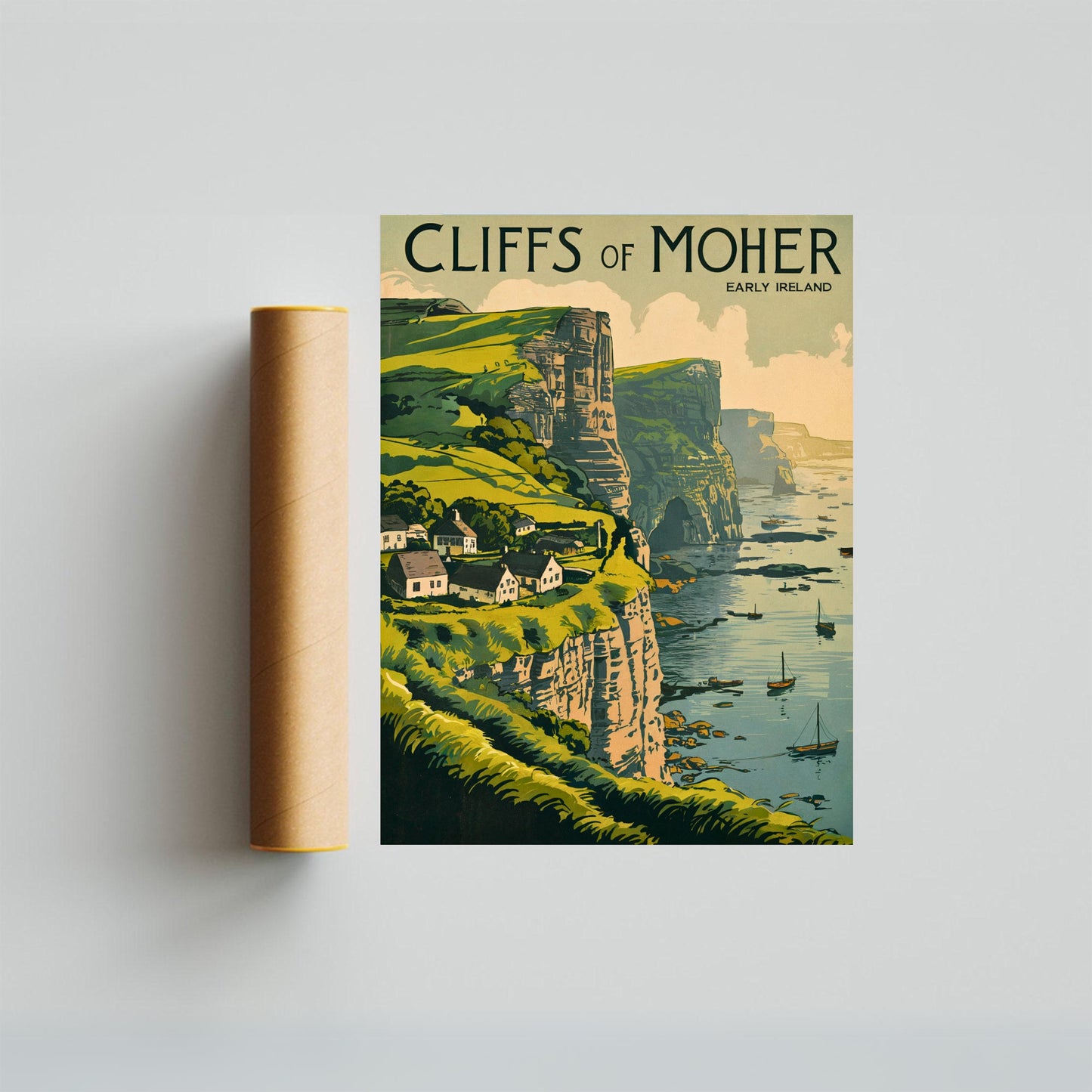 Cliffs of Moher Vintage Travel Poster - Rugged Coastal Beauty