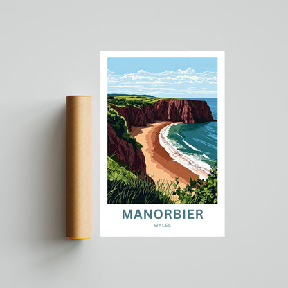 Manorbier Travel Poster - Wales Coastal Charm