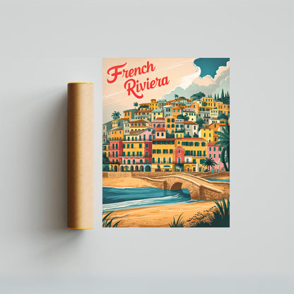 French Riviera Vintage Travel Poster - Timeless Mediterranean Glamour