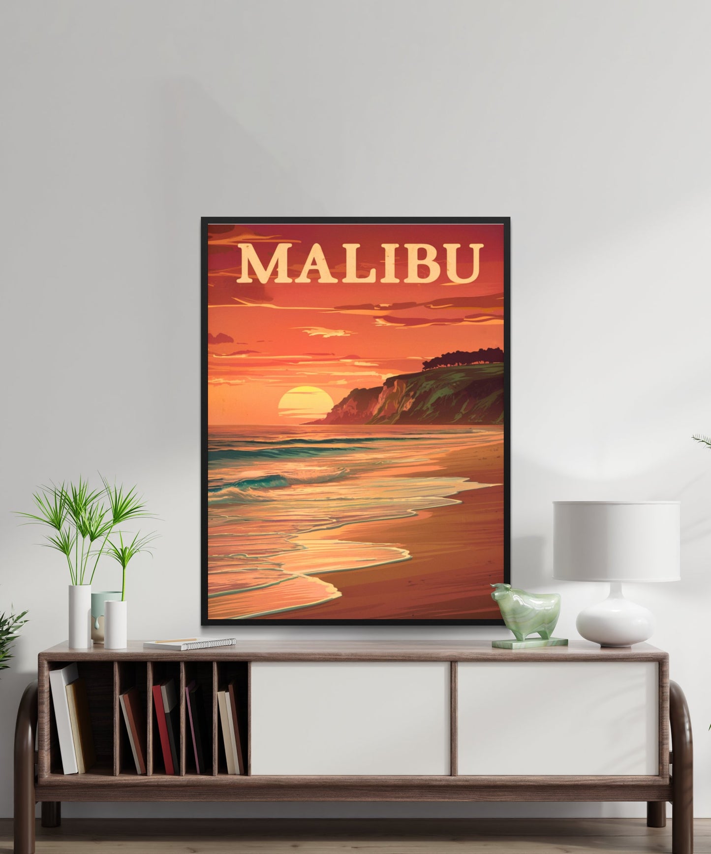 Malibu Vintage Travel Poster - Coastal Dreams