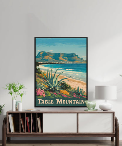 Table Mountain Vintage Travel Poster - Tropical Island