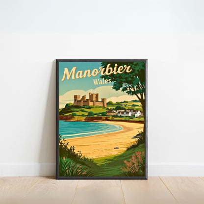 Manorbier Vintage Travel Poster - Wales' Enchanting Coastal Village