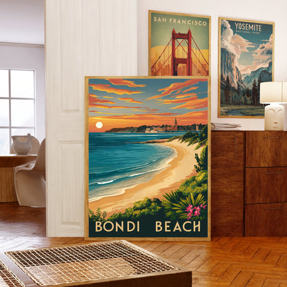 Bondi Beach Vintage Travel Poster- Retro Waves: A Nostalgic Look