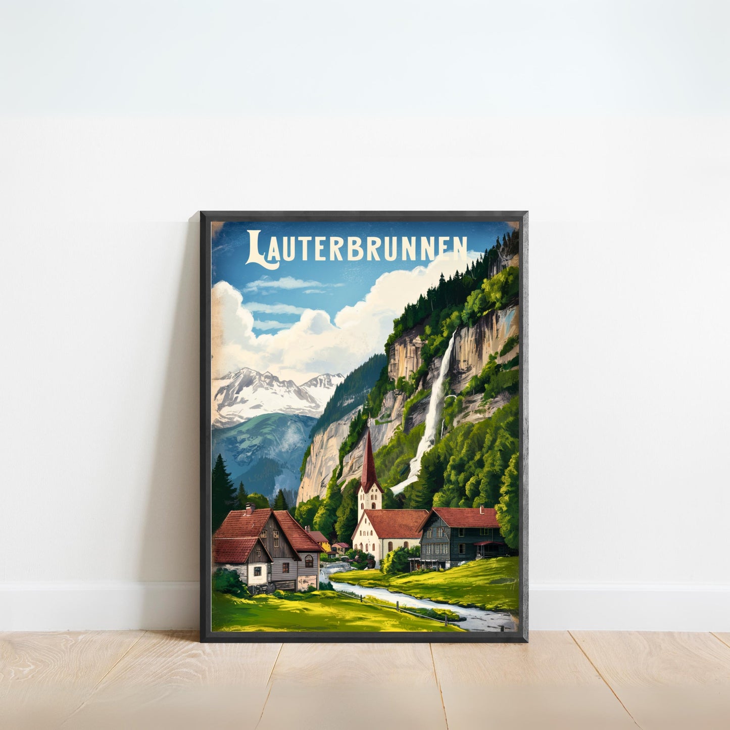 Lauterbrunnen Vintage Travel Poster - Swiss Valley Charm