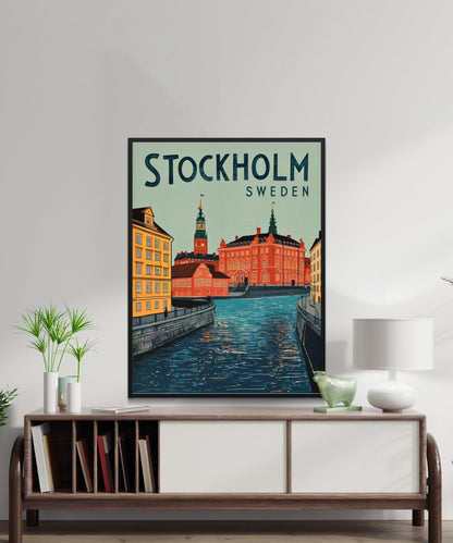 Stockholm Vintage Travel Poster  - Nordic Capital Charm