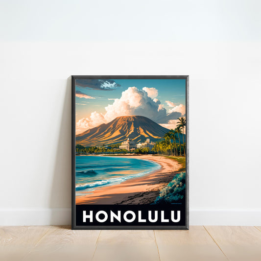 Honolulu Vintage Travel Poster - Tropical Paradise