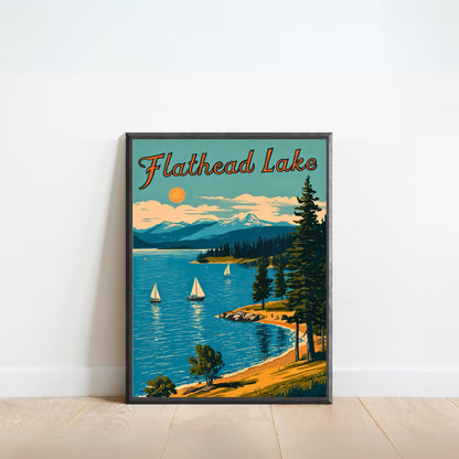 Flathead Lake Vintage Travel Poster