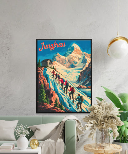 Jungfrau Vintage Travel Poster - Swiss Alps Adventure Climbing