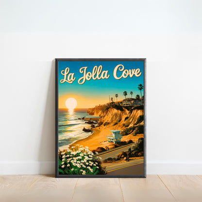 La Jolla Cove  Vintage Travel Poster - Coastal Cliffs