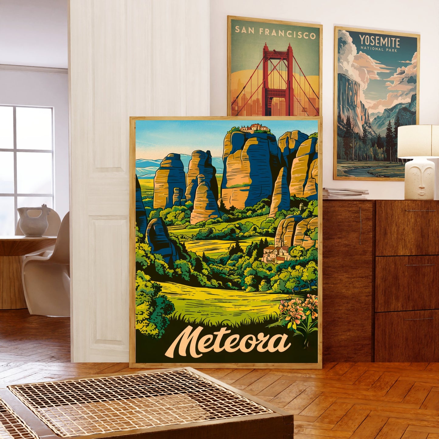 Meteora Vintage Travel Poster - Skyward Temples