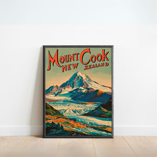 Mount Cook Vintage Travel Poster - New Zealand Majesty