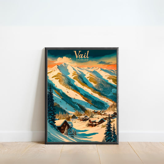 Vail Mountain Vintage Travel Poster - Mountain Backdrop