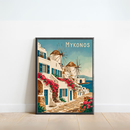 Mykonos Vintage Travel Poster