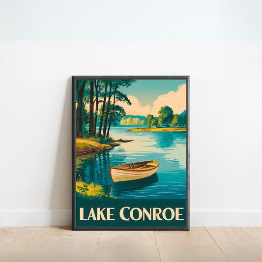 Lake Conroe Vintage Travel Poster - Serene Waters