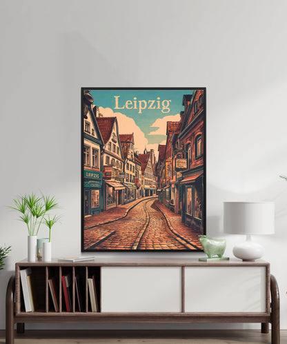 Leipzig Vintage Travel Poster - Busy Streets