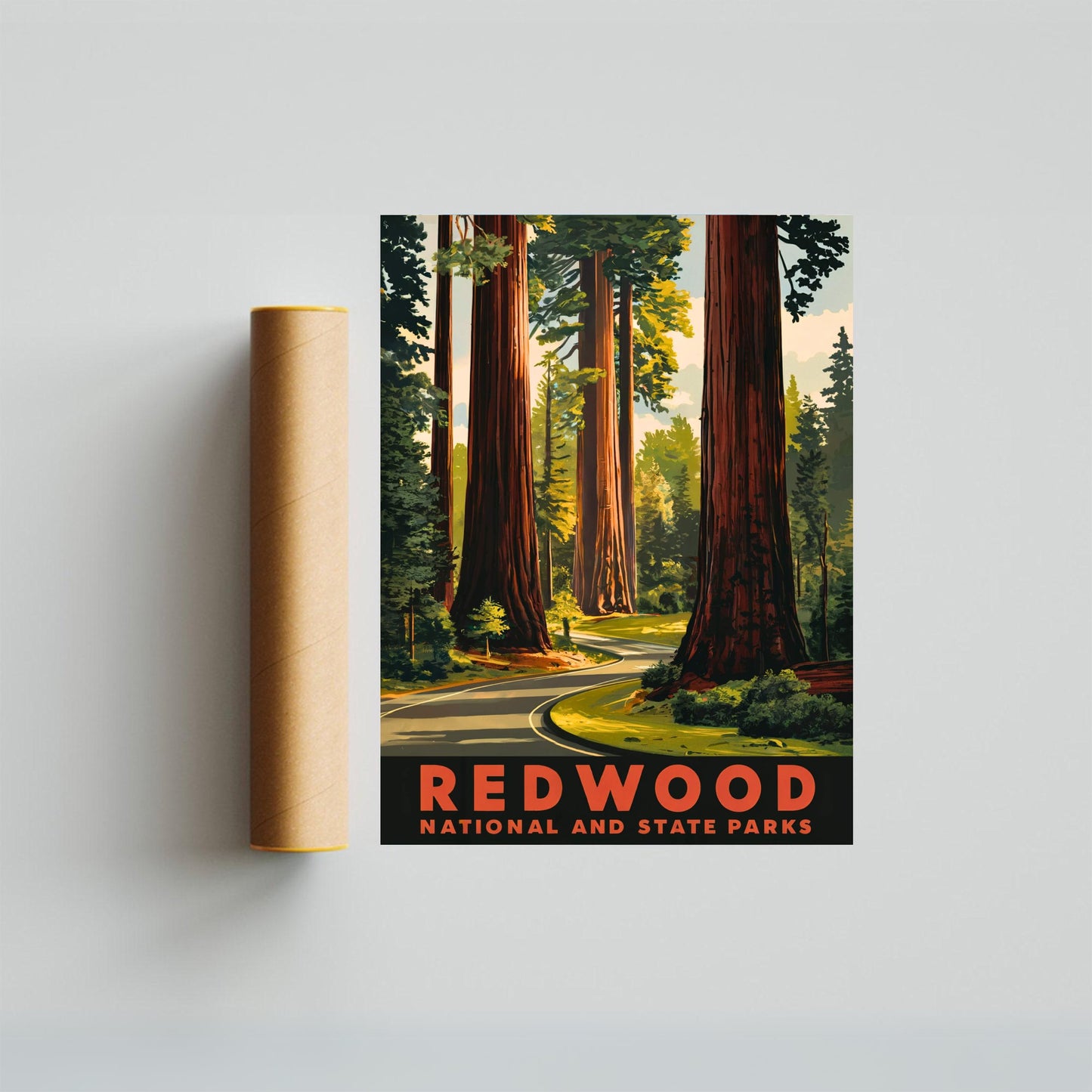 Redwood National and State Parks  Vintage Travel Poster - Majestic Trees and Scenic Trails