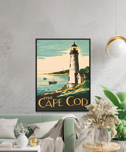 Cape Cod Vintage Travel Poster - Lighthouse Views