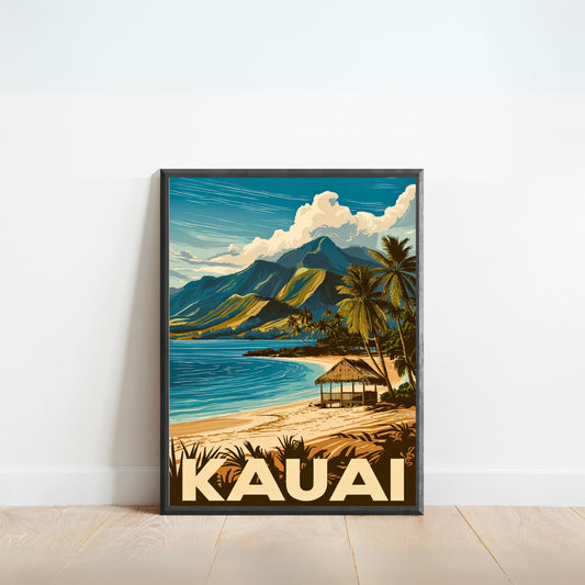 Kauai Vintage Travel Poster - Coastal Beauty