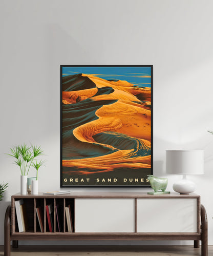 Great Sand Dunes Vintage Travel Poster - Nature's High Desert Landscape