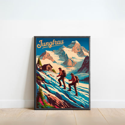 Jungfrau Vintage Travel Poster - Alpine Majesty Climbing