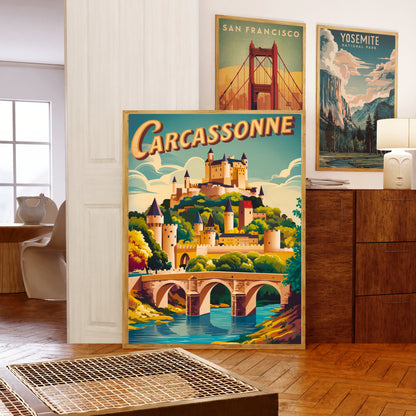 Carcassonne Vintage Travel Poster - Medieval Fortress