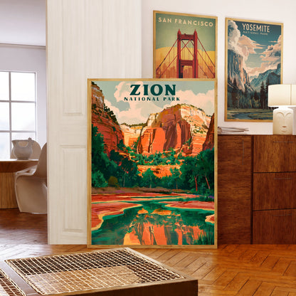 Zion National Park Vintage Travel Poster - Red Rock Majesty