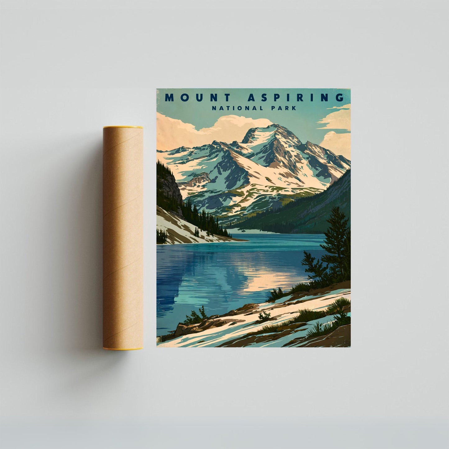 Mount Aspiring Vintage Travel Poster - Majestic Alpine Views