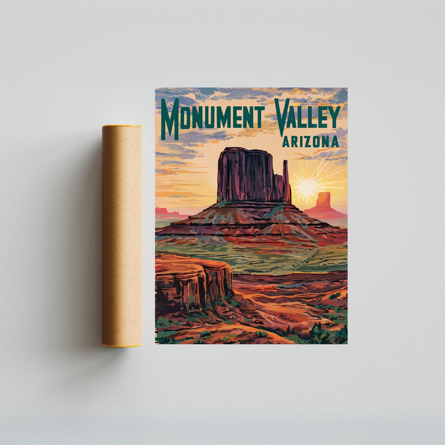 Monument Valley Vintage Travel Poster  - Iconic Red Rock Landscapes